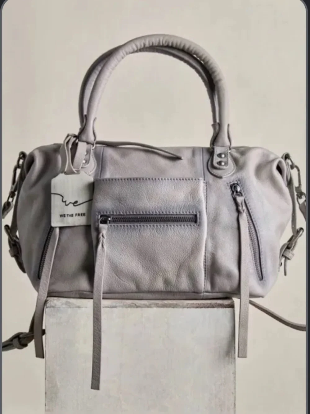 Free People Light Gray Leather Satchel with Top Handles baby Emerson